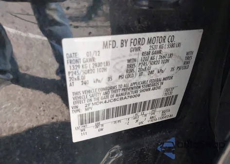 2012 Ford Edge Sel z USA, uszkodzony, nr VIN 2FMDK4JC8CBA76009